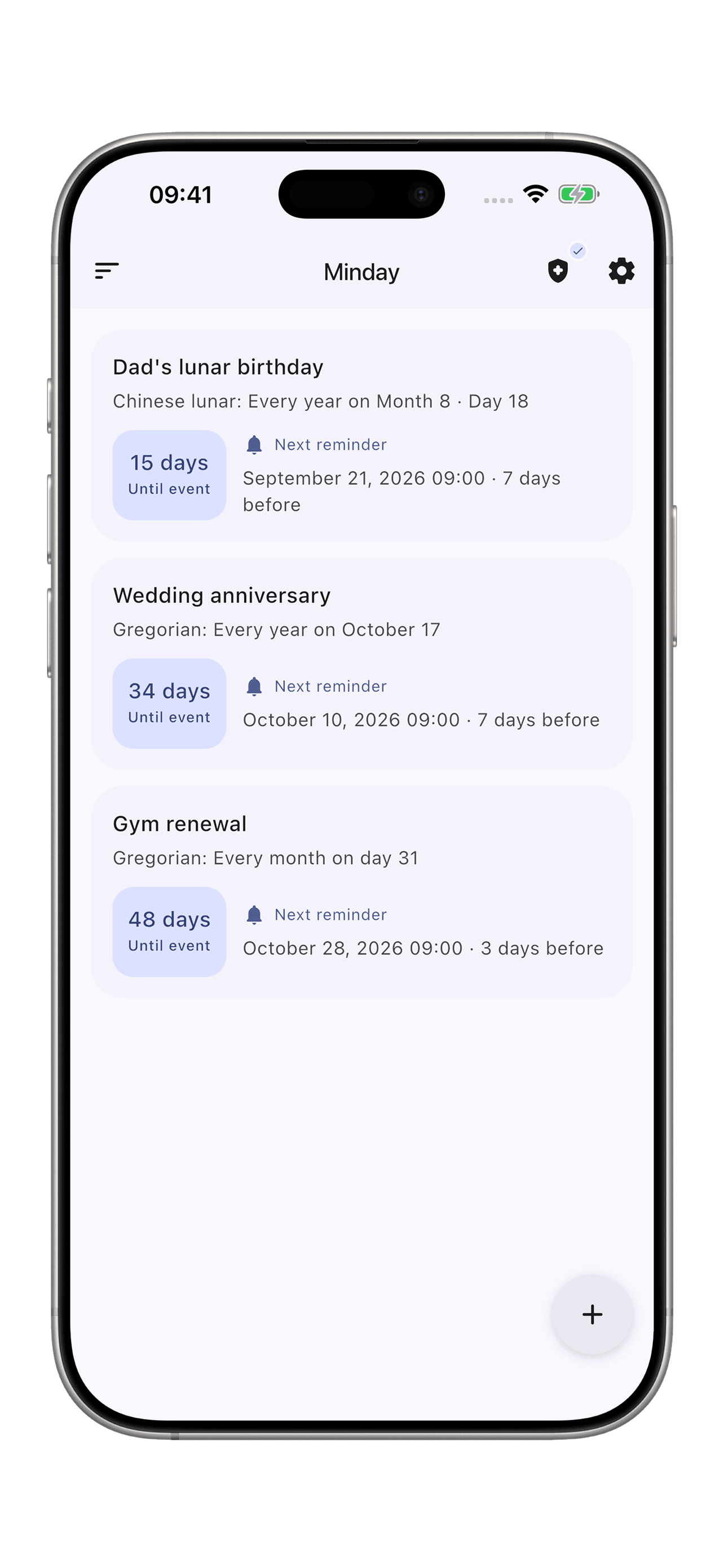 Minday app screenshot